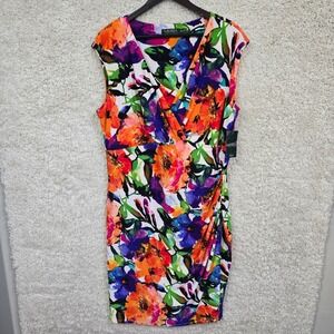 Lauren Ralph Lauren Floral Dress Womens 20W Faux Wrap Sheath Cocktail Boho